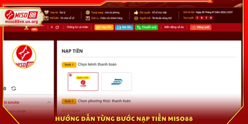 Các bước nạp tiền Miso88 từ A đến Z 